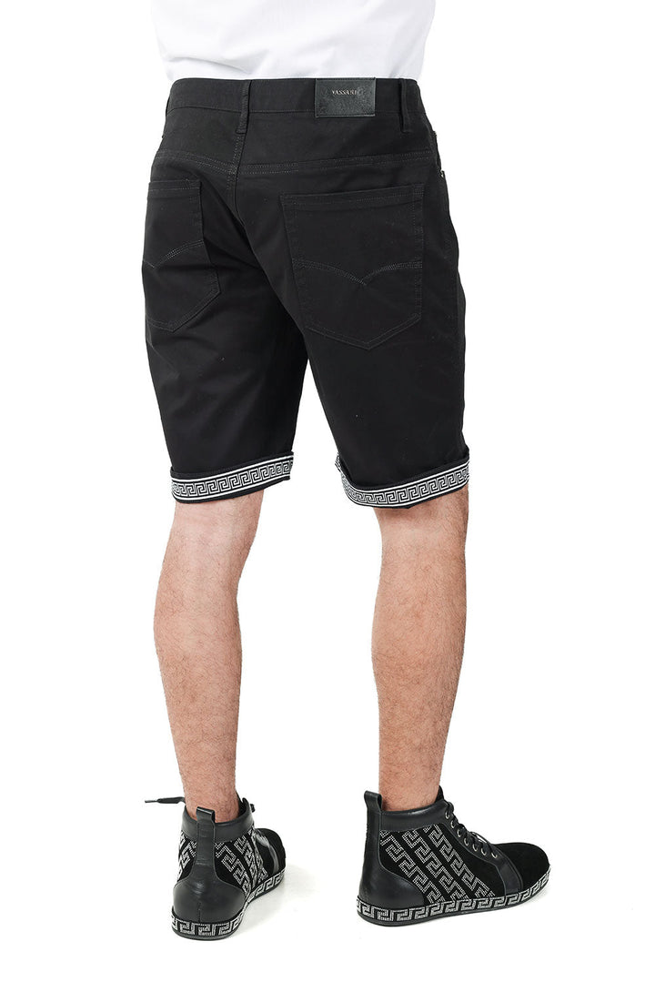 Barabas Men's Greek Key Printed Solid Color Luxury Shorts SVC4001 Black White