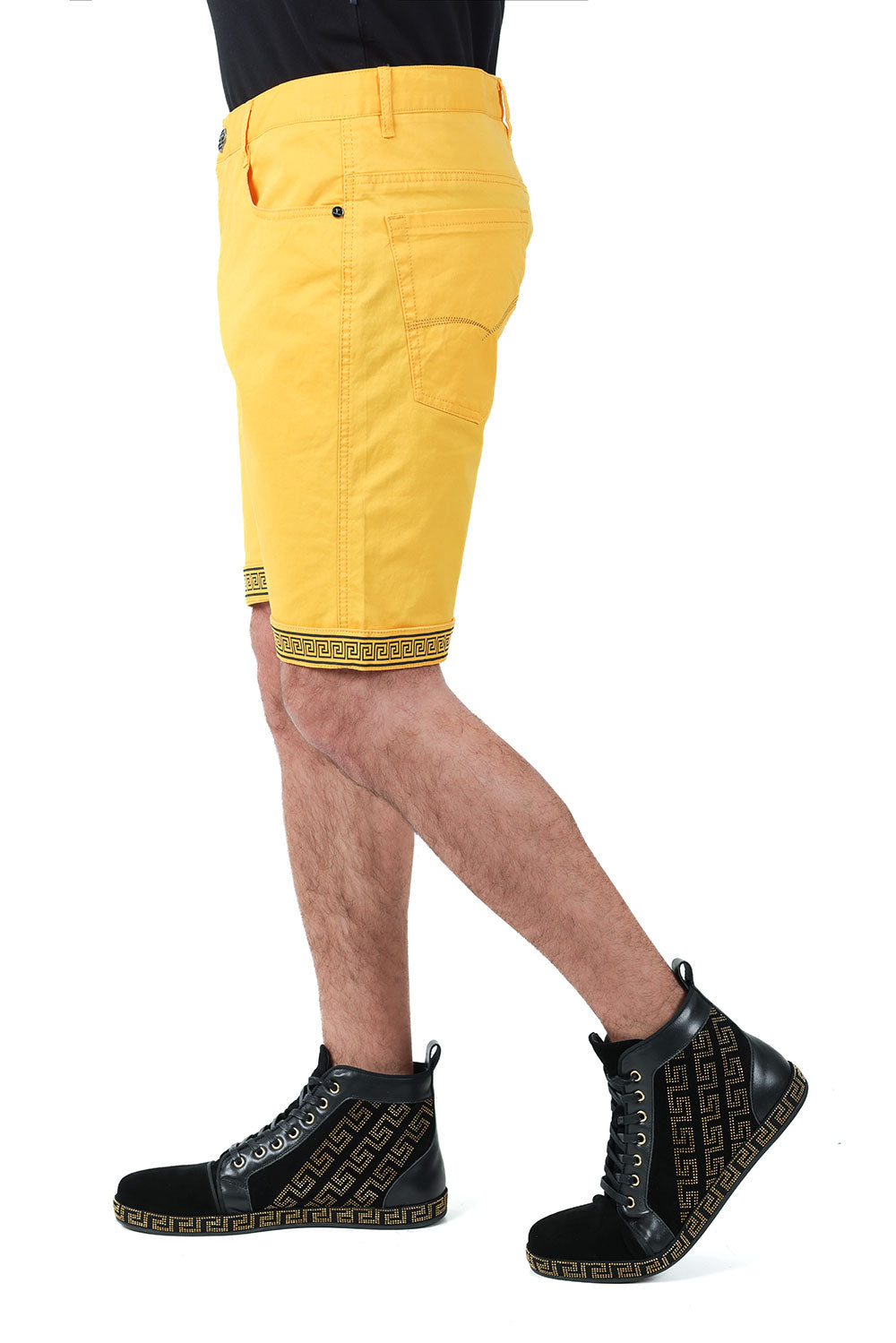 Barabas Men's Greek Key Printed Solid Color Luxury Shorts SVC4001 Mango Black