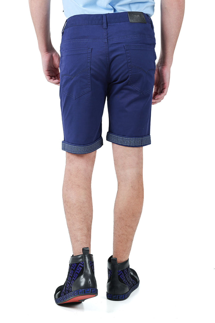 Barabas Men's Greek Key Printed Solid Color Luxury Shorts SVC4001 Navy Grey