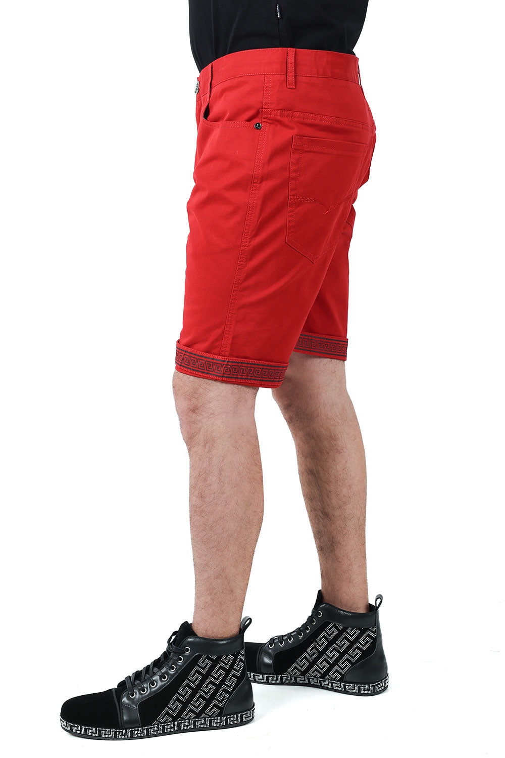 Barabas Men's Greek Key Printed Solid Color Luxury Shorts SVC4001 Red Black