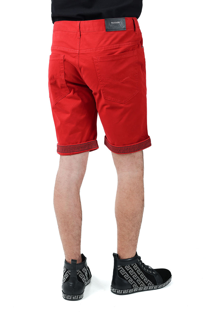Barabas Men's Greek Key Printed Solid Color Luxury Shorts SVC4001 Red Black