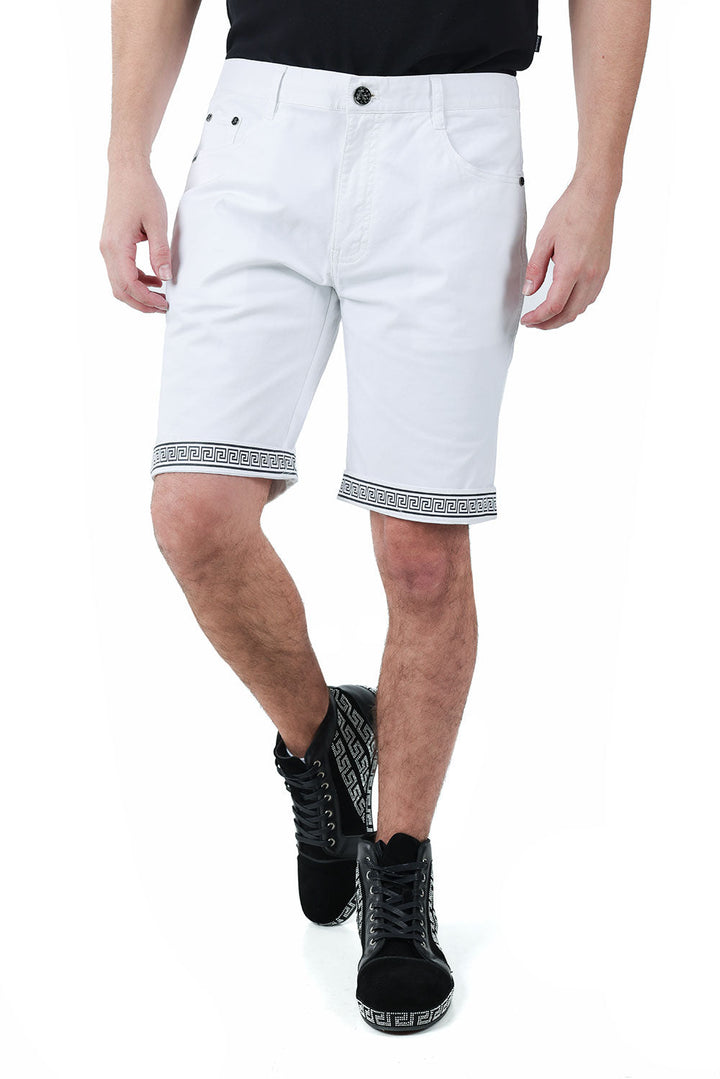 Barabas Men's Greek Key Printed Solid Color Luxury Shorts SVC4001 White Black
