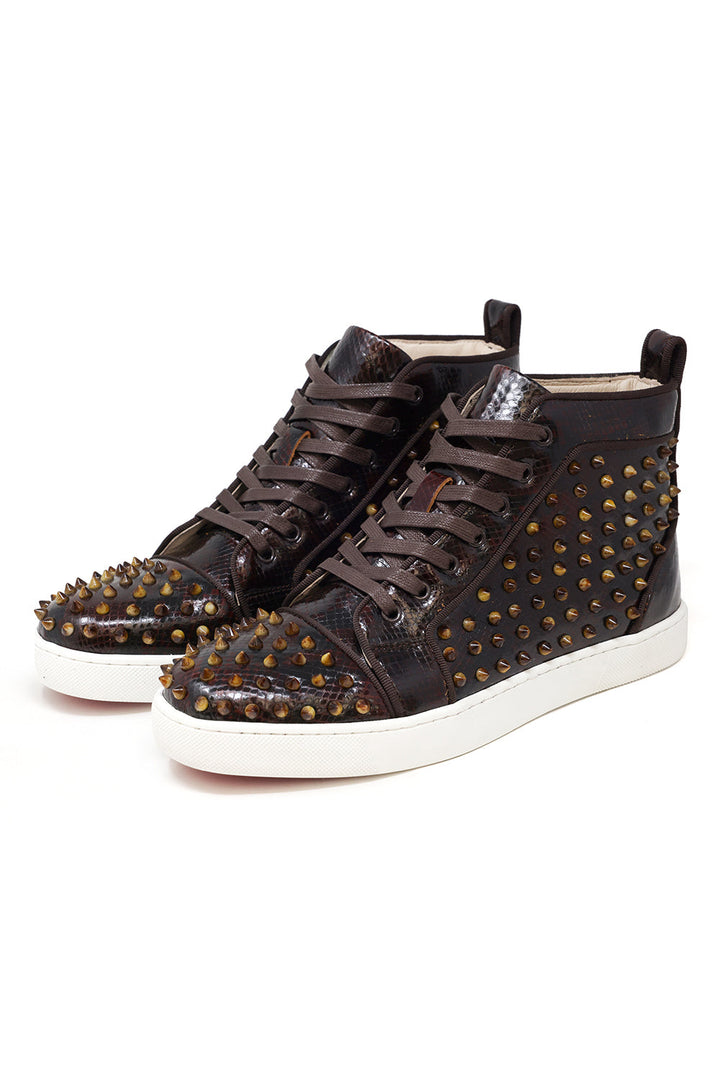 abas Men's Brown Spike Pattern Design High Top Luxury Sneaker SH740 Multi
