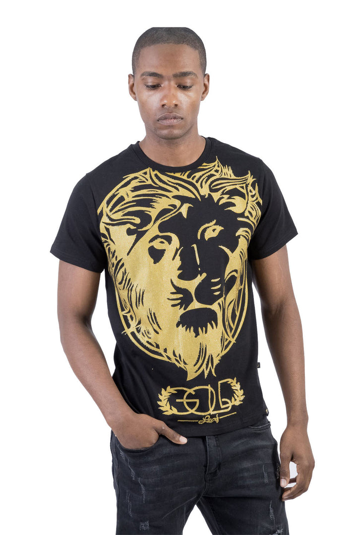 BARABAS Men's Printed Lion Graphic T-shirt TR522 Black gold