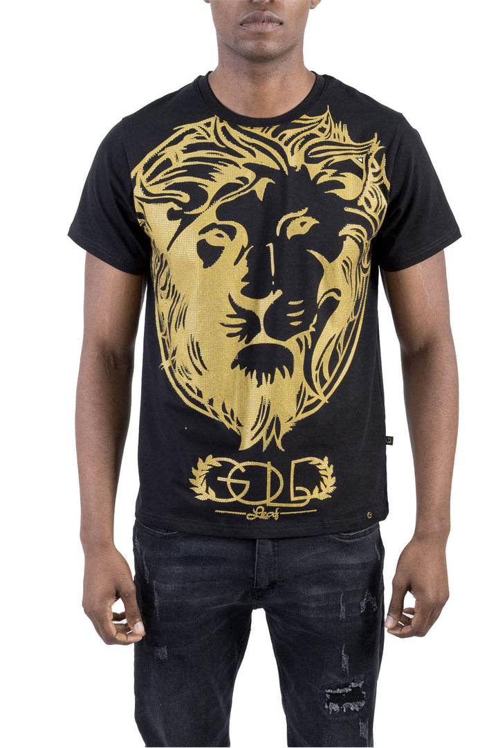 BARABAS Men's Printed Lion Graphic T-shirt TR522 Black gold