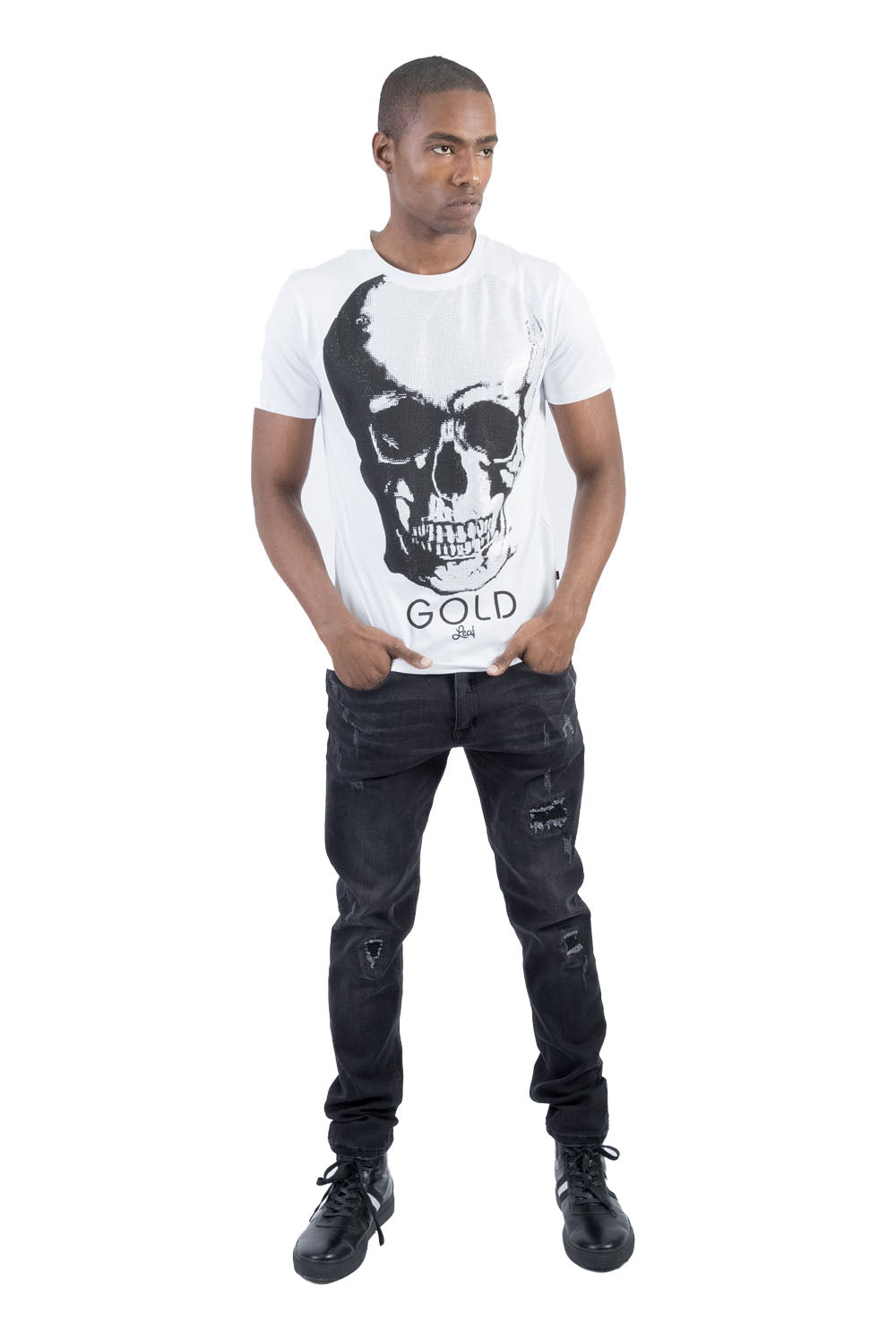 BARABAS men's skull printed graphics white T-shirt TR524