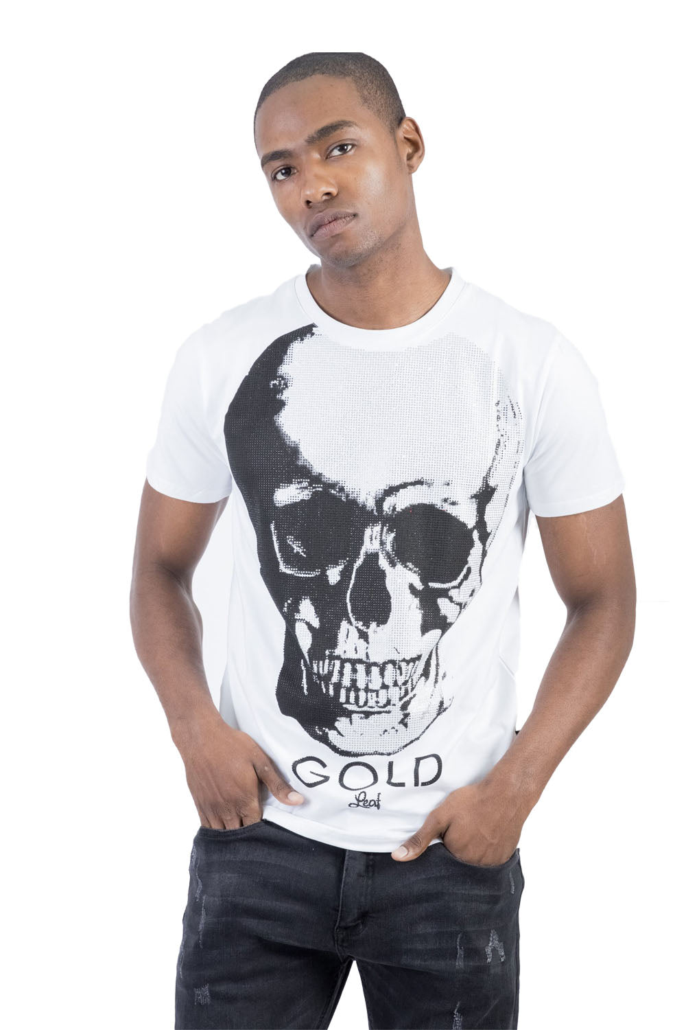BARABAS men's skull printed graphics white T-shirt TR524