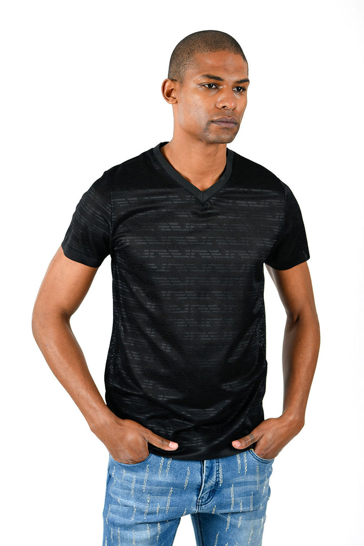 Barabas Men's Solid Color Black Graphic Tee V-Neck T-Shirts TV212