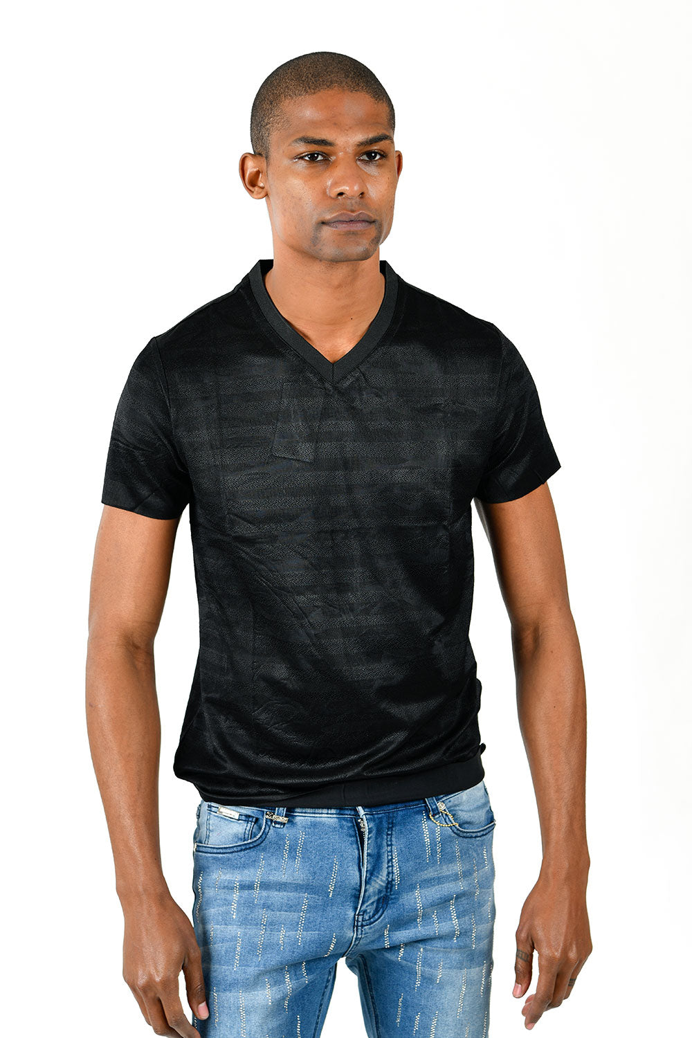 Barabas Men's Solid Color Black Graphic Tee V-Neck T-Shirts TV213