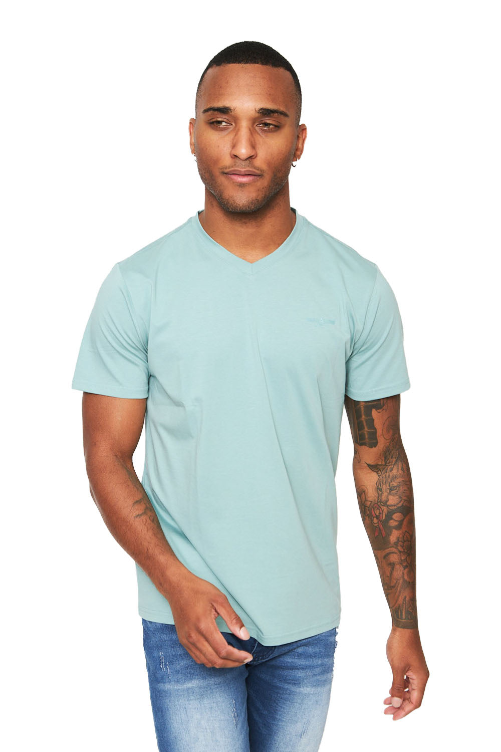 BARABAS Men's Solid Color V-neck T-shirts TV216 Green