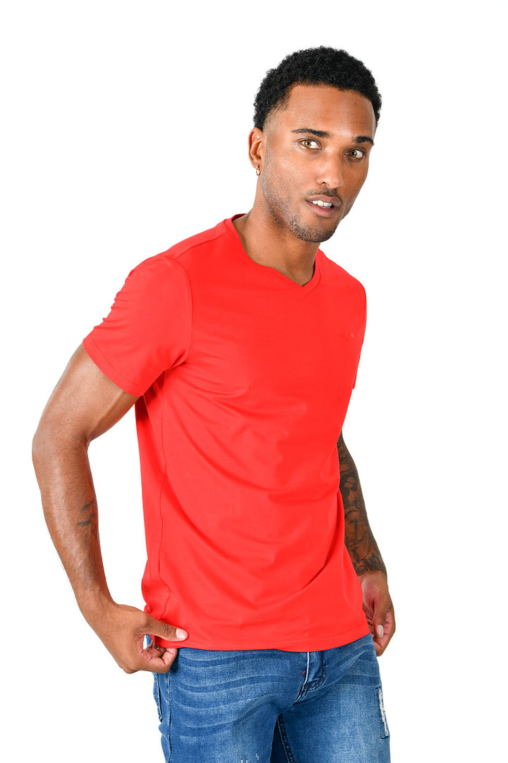 BARABAS Men's Solid Color V-neck T-shirts VTV216  Red