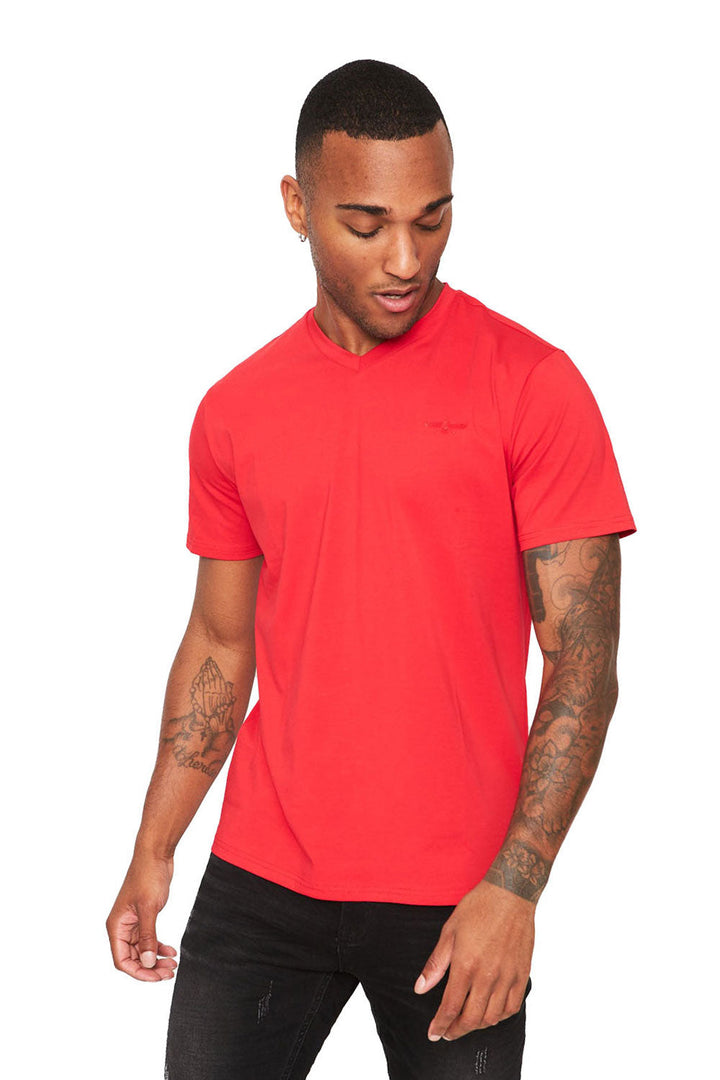 BARABAS Men's Solid Color V-neck T-shirts VTV216  Red