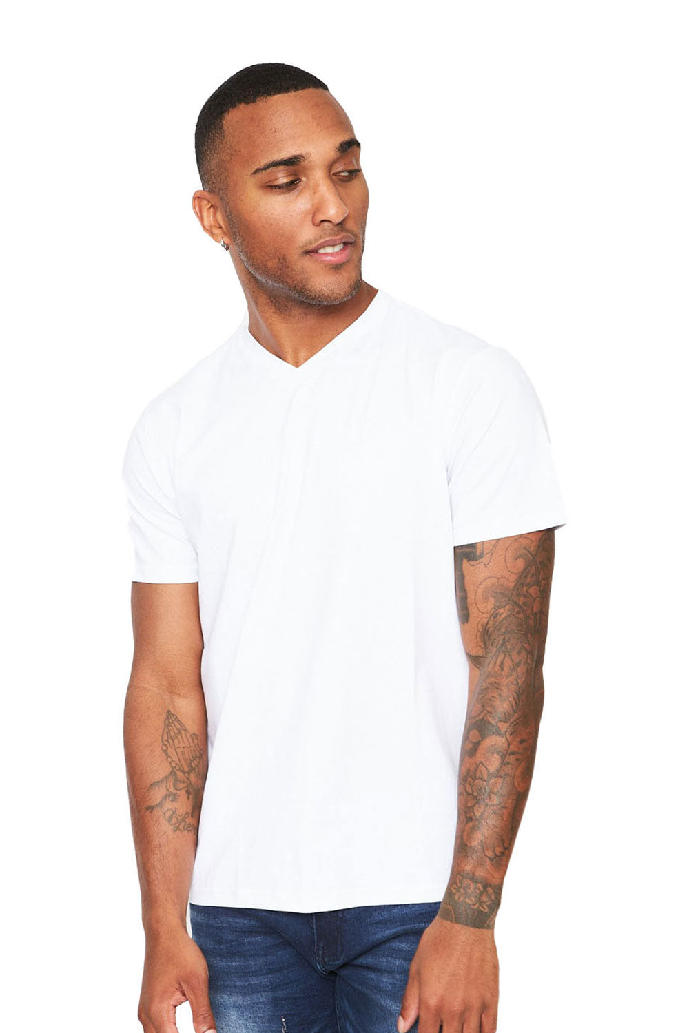 BARABAS Men's Solid Color V-neck T-shirts VTV216  White