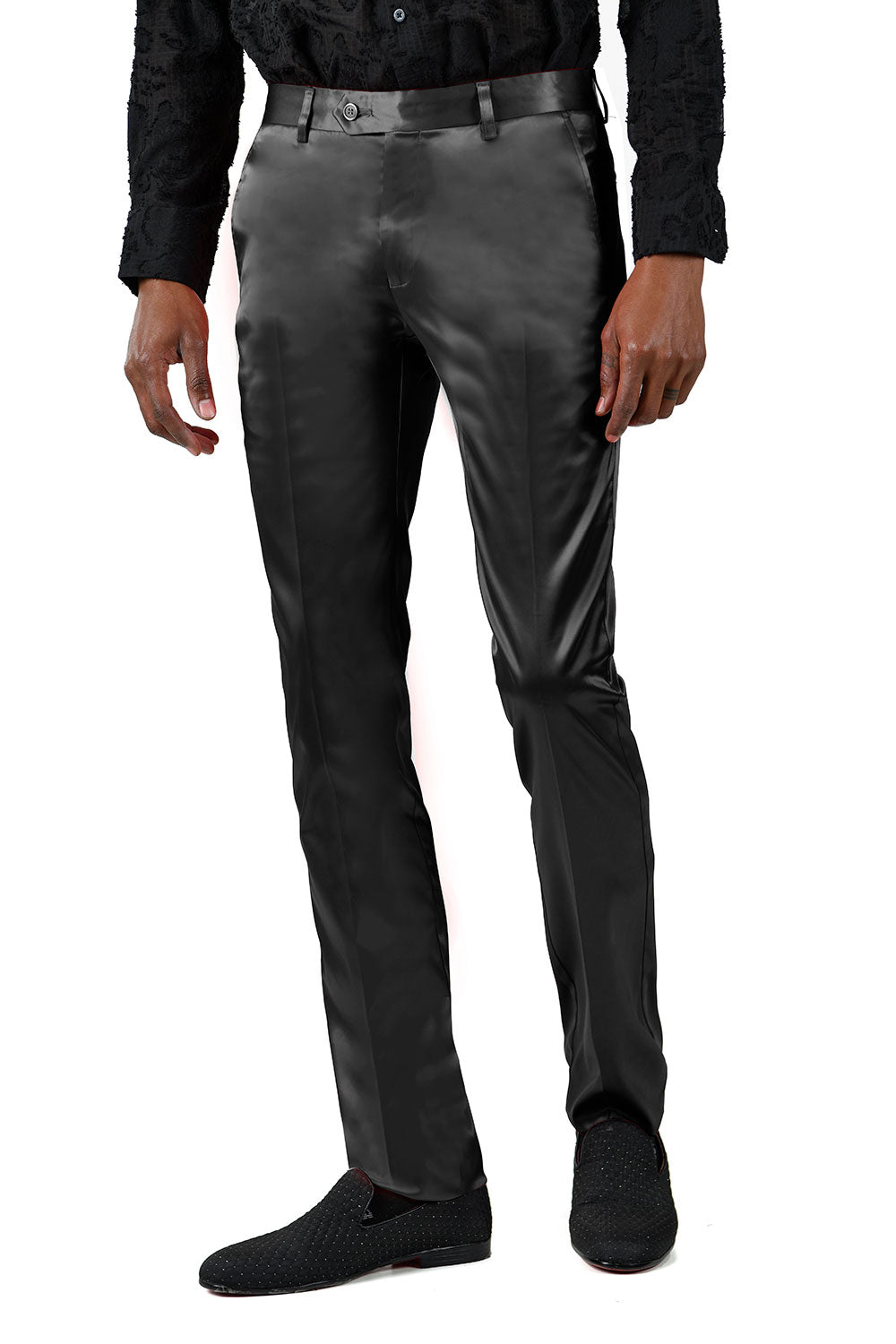 BARABAS Men's Solid Color Shiny Chino Pants VP1010 Black