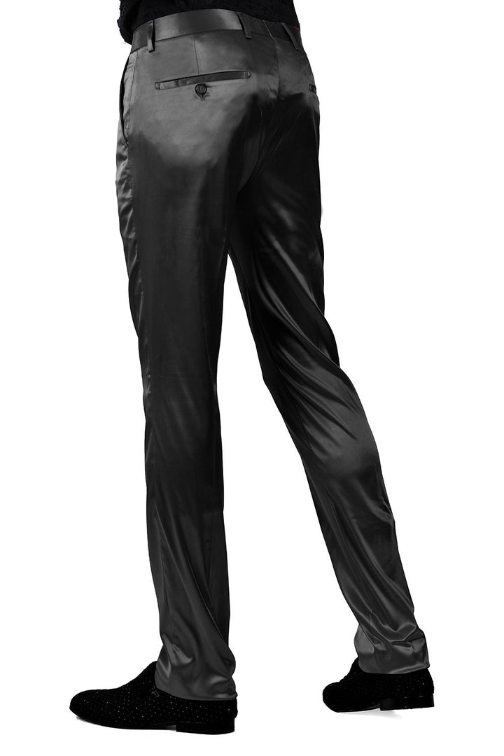BARABAS Men's Solid Color Shiny Chino Pants VP1010 Black