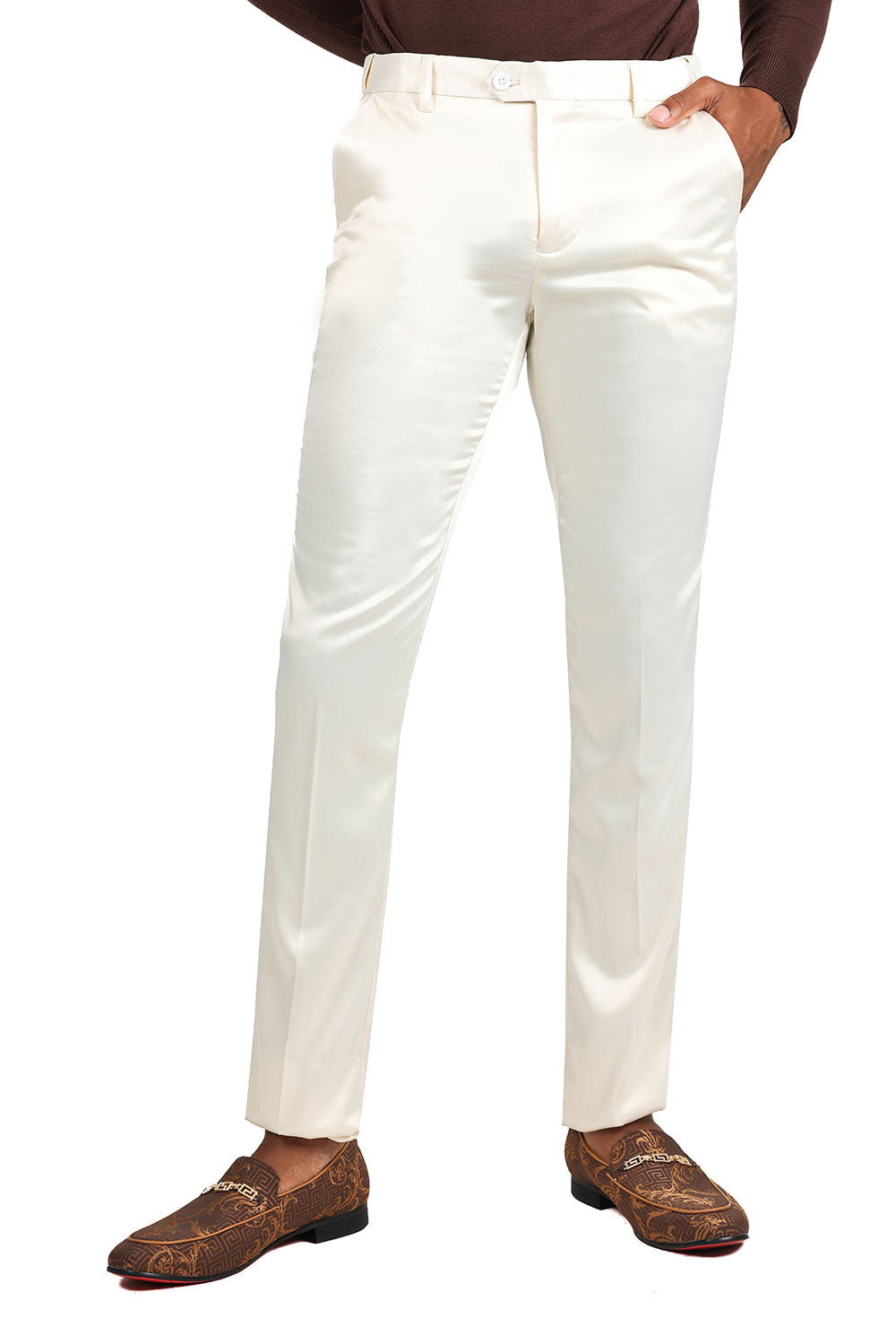 BARABAS Men's Solid Color Shiny Chino Pants VP1010 Cream