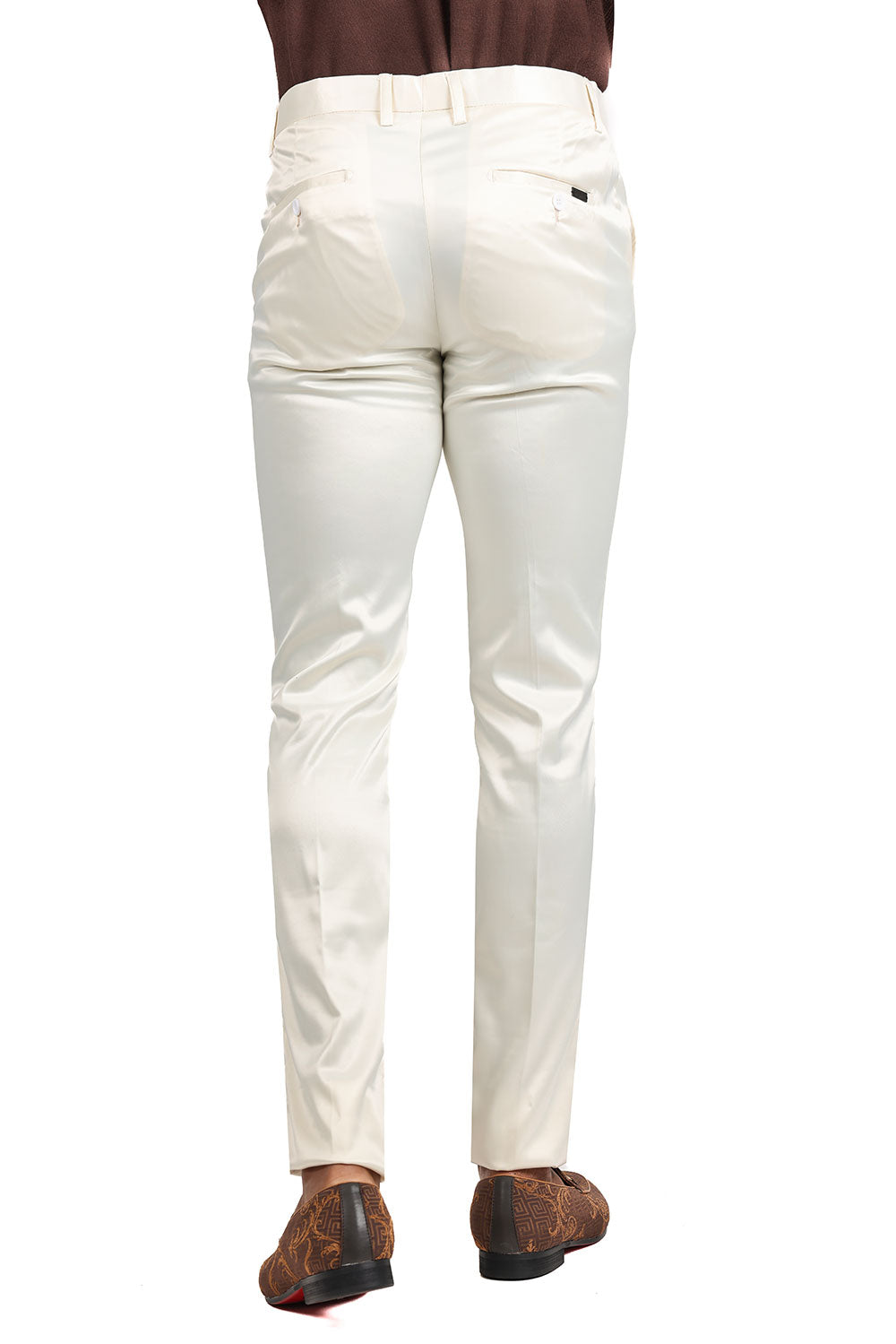 BARABAS Men's Solid Color Shiny Chino Pants VP1010 Cream