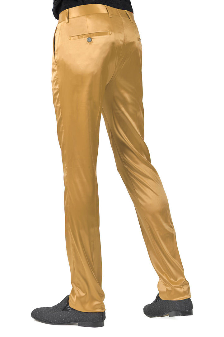 BARABAS Men's Solid Color Shiny Chino Pants VP1010 Gold
