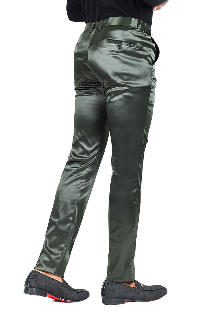 BARABAS Men's Solid Color Shiny Chino Pants VP1010 Olive