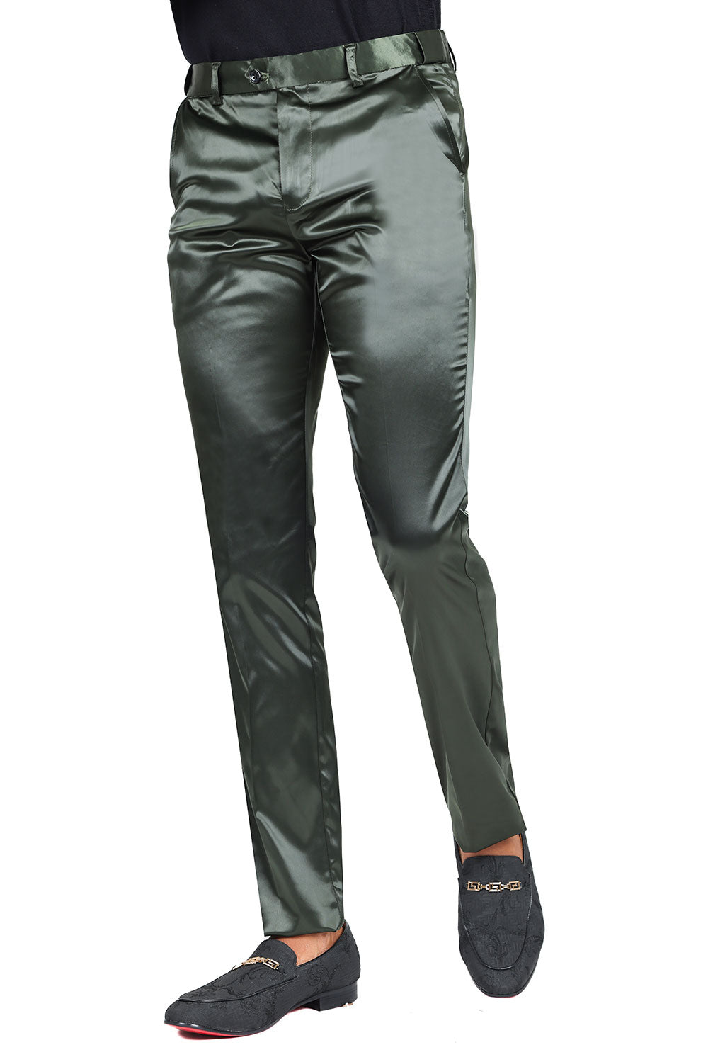 BARABAS Men's Solid Color Shiny Chino Pants VP1010 Olive