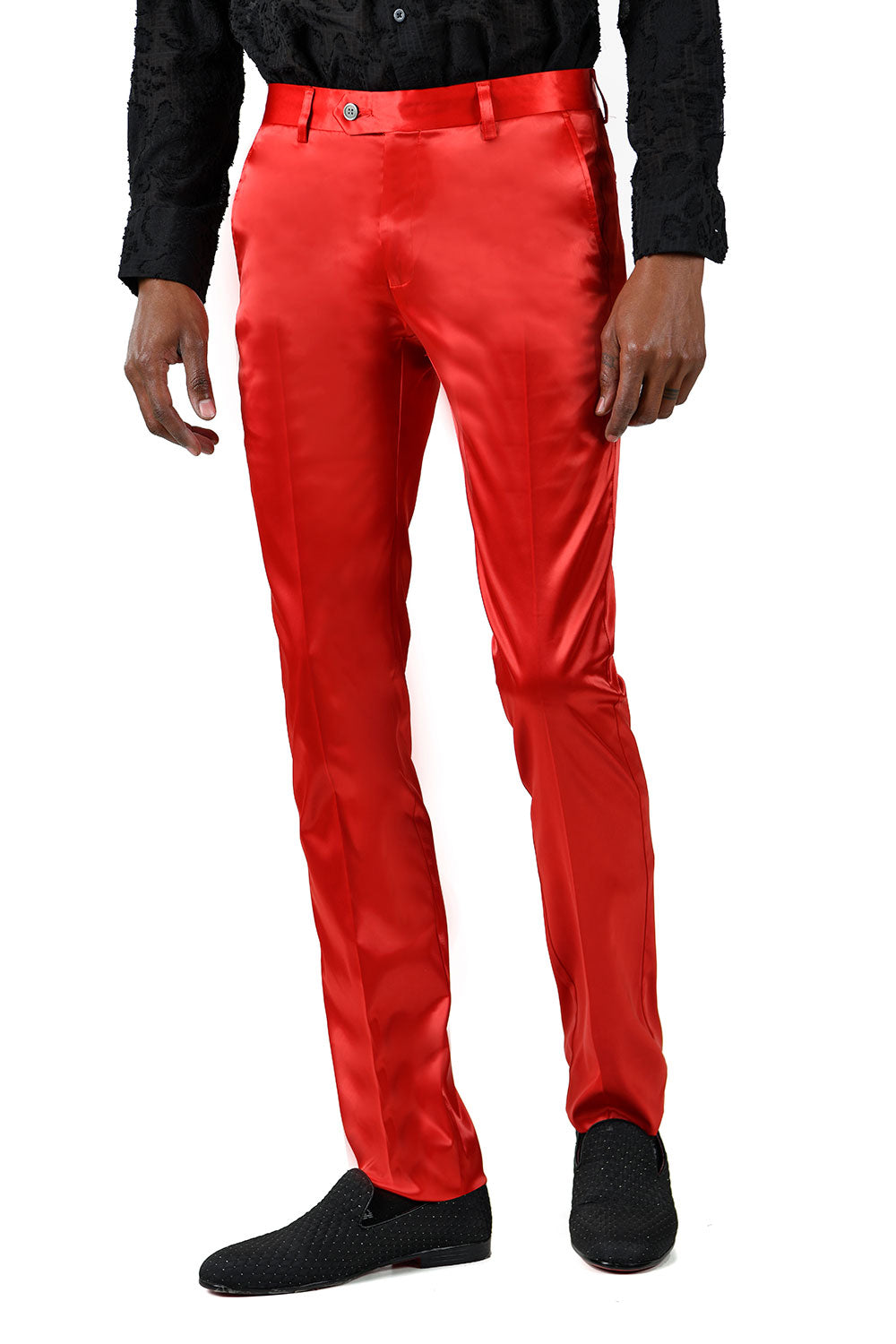 BARABAS Men's Solid Color Shiny Chino Pants VP1010 Red