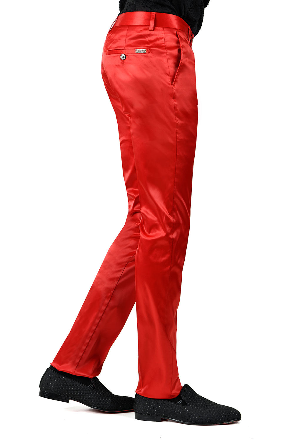 BARABAS Men's Solid Color Shiny Chino Pants VP1010 Red