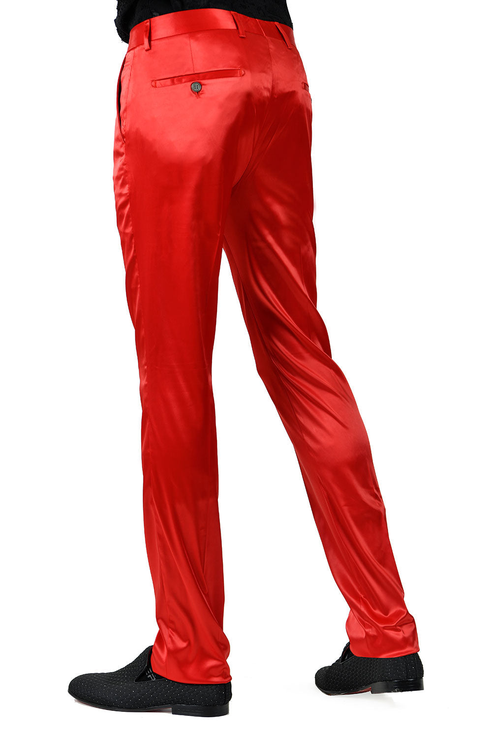 BARABAS Men's Solid Color Shiny Chino Pants VP1010 Red