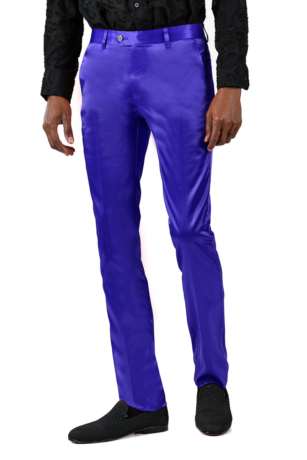 BARABAS Men's Solid Color Shiny Chino Pants VP1010 Royal