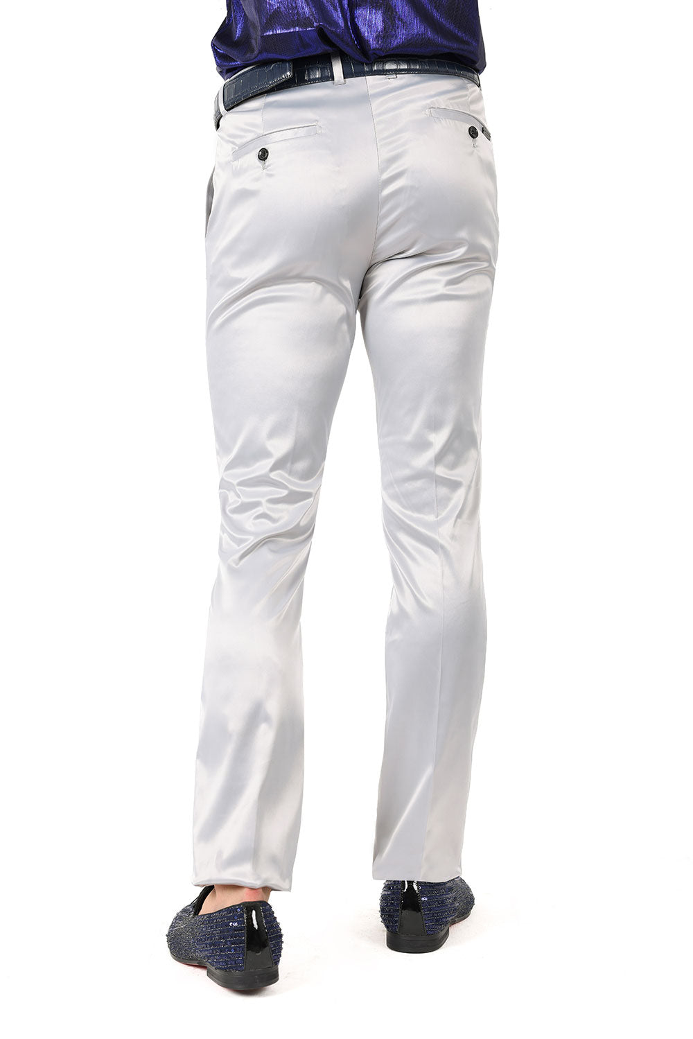 BARABAS Men's Solid Color Shiny Chino Pants VP1010 Silver