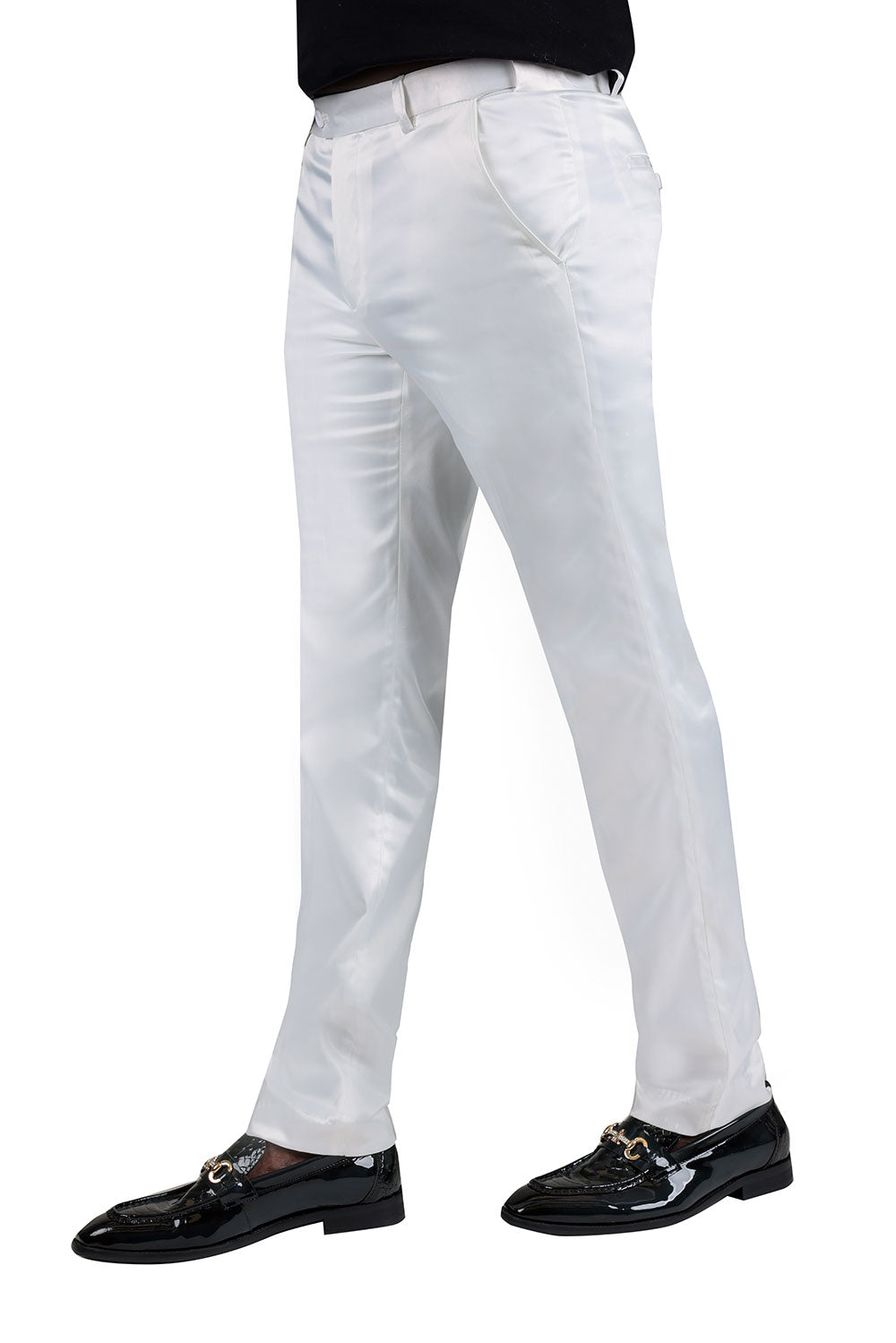 BARABAS Men's Solid Color Shiny Chino Pants VP1010 White