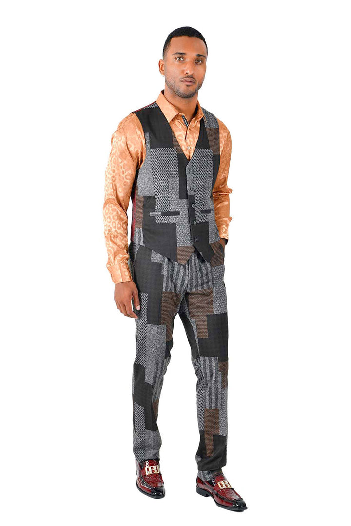 BARABAS men's checkered plaid geometric multi color dress vest VP143