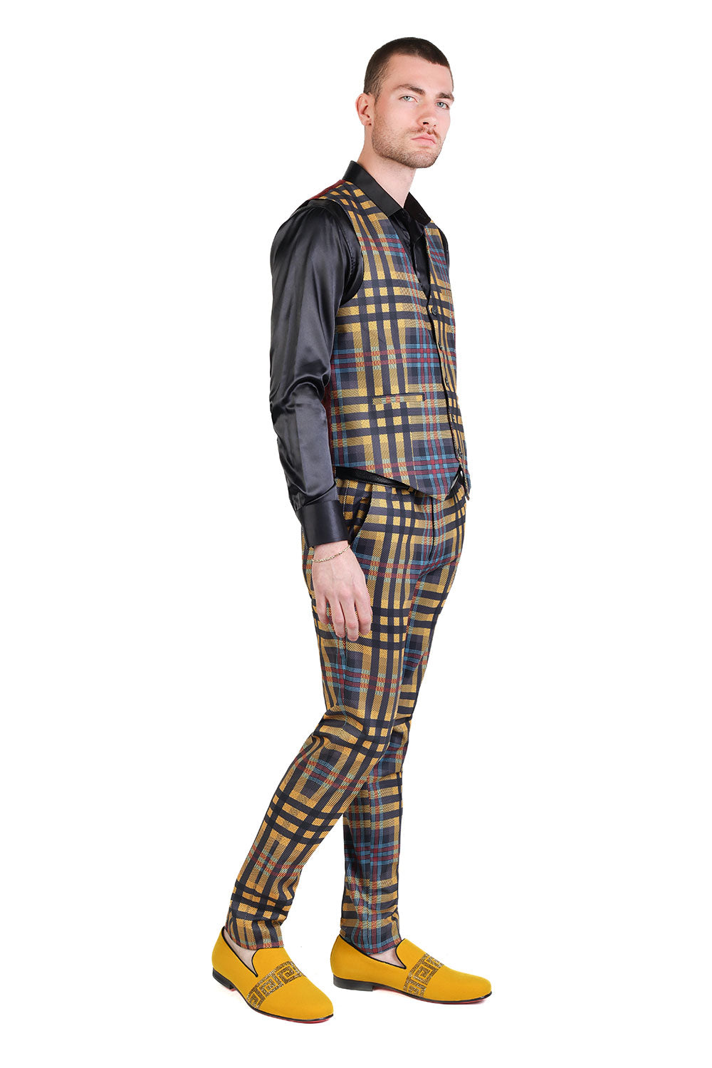 Barabas Men's Luxury Plaid Checkered Dress Slim Fit  Vests VP201  Yellow