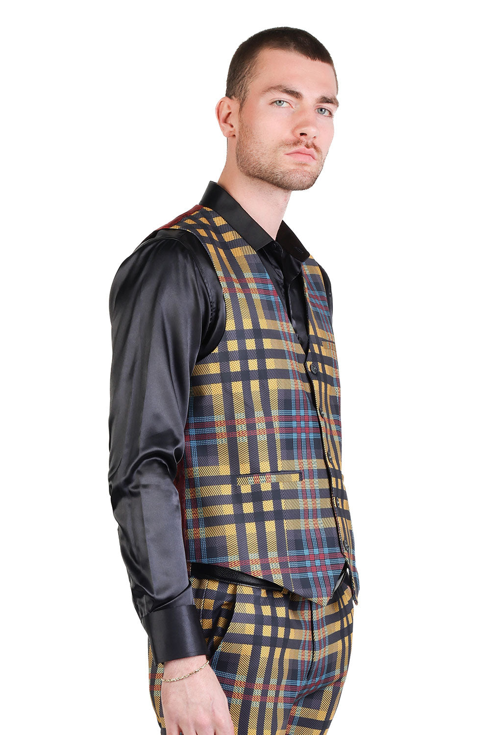 Barabas Men's Luxury Plaid Checkered Dress Slim Fit Vests VP201 Saffron