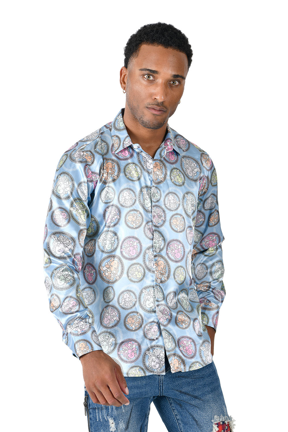 BARABAS Men's Printed Medusa Greek Pattern Button Down Shirts VS13