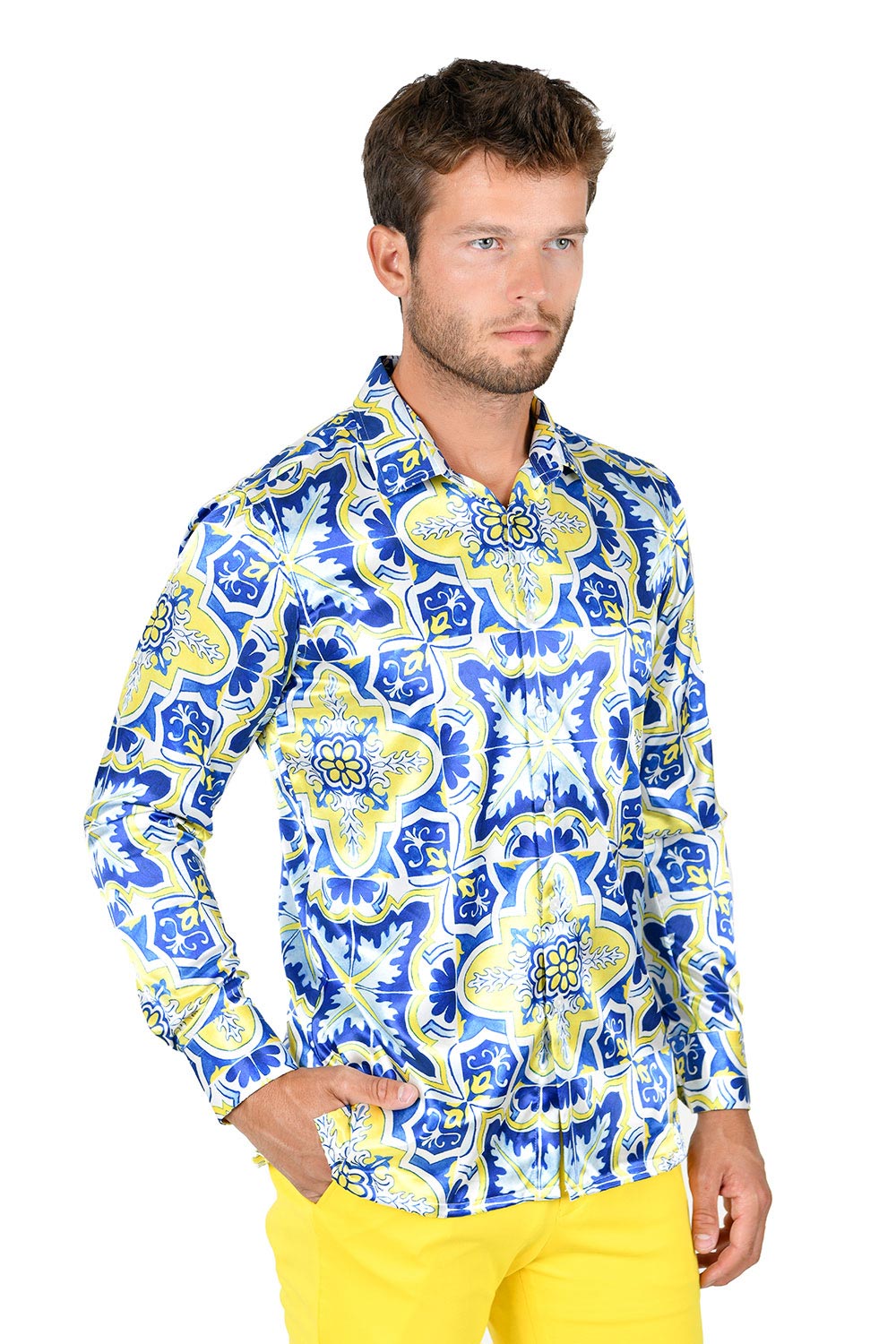 Vassari Men's Printed Floral Long Sleeve Button Down Shirts VS21