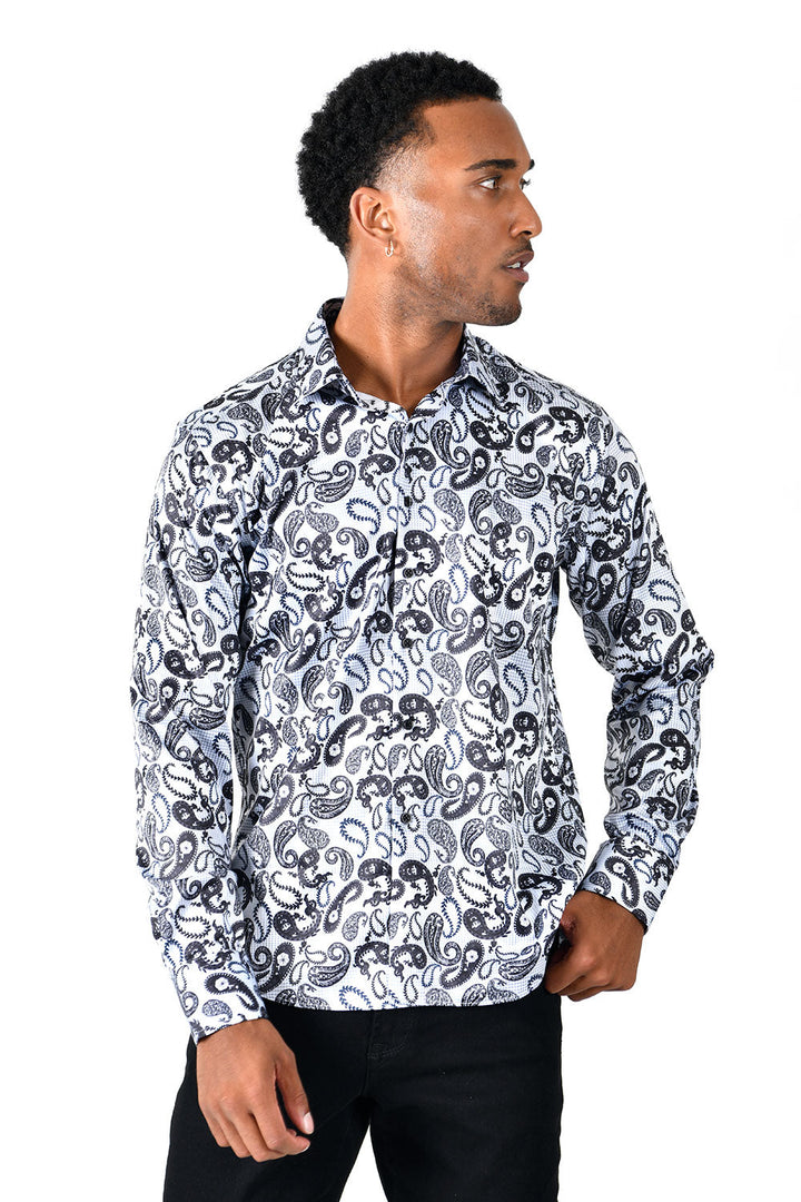 BARABAS Men's Printed Floral Paisley Design Black White Shirts VS33