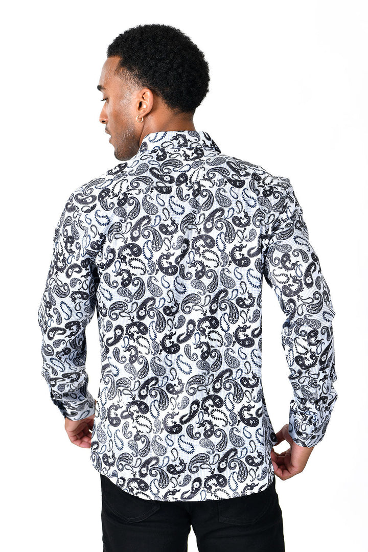 BARABAS Men's Printed Floral Paisley Design Black White Shirts VS33