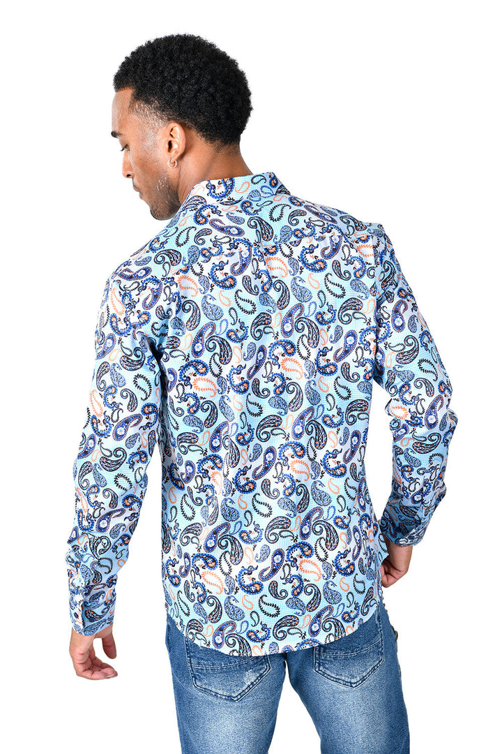 BARABAS Men's Printed Floral Paisley Design Blue White Shirts VS33