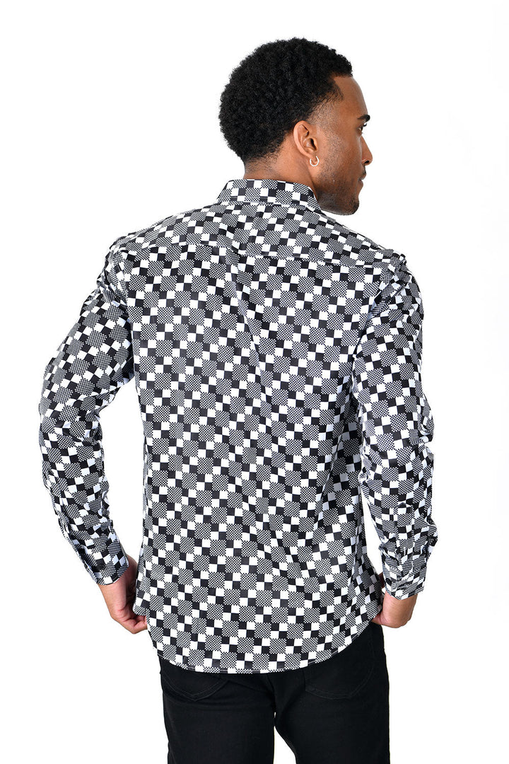 BARABAS Men's Printed black white gingham checkered Shirts VS34
