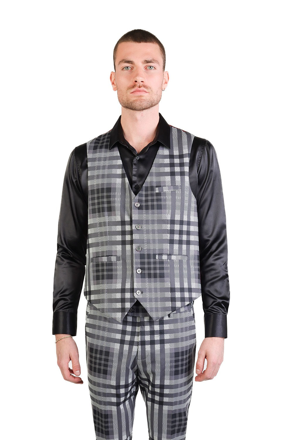 Barabas Men's Luxury Plaid Checkered Dress Slim Fit  Vests VP201 Black