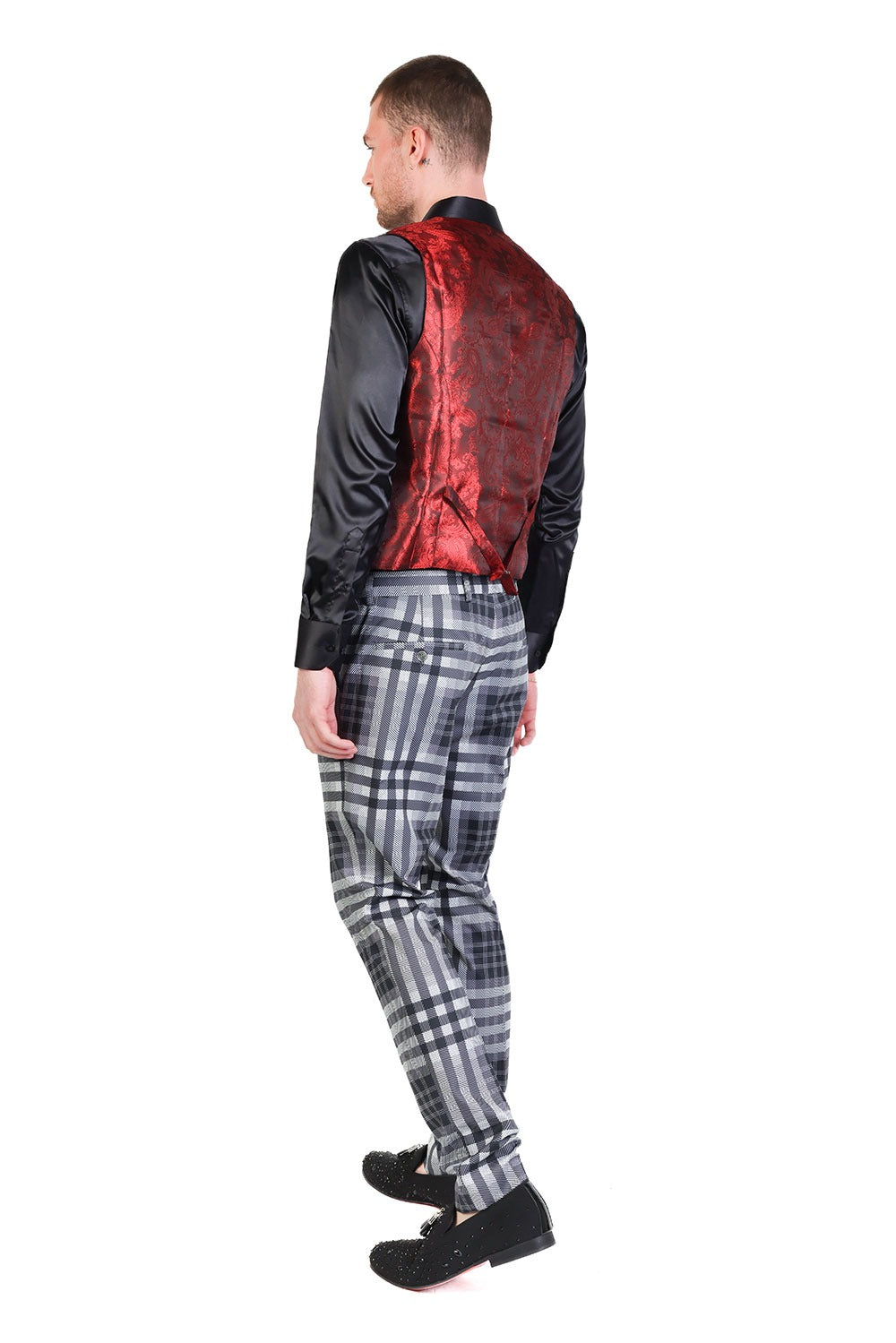 Barabas Men's Luxury Plaid Checkered Dress Slim Fit  Vests VP201 Black