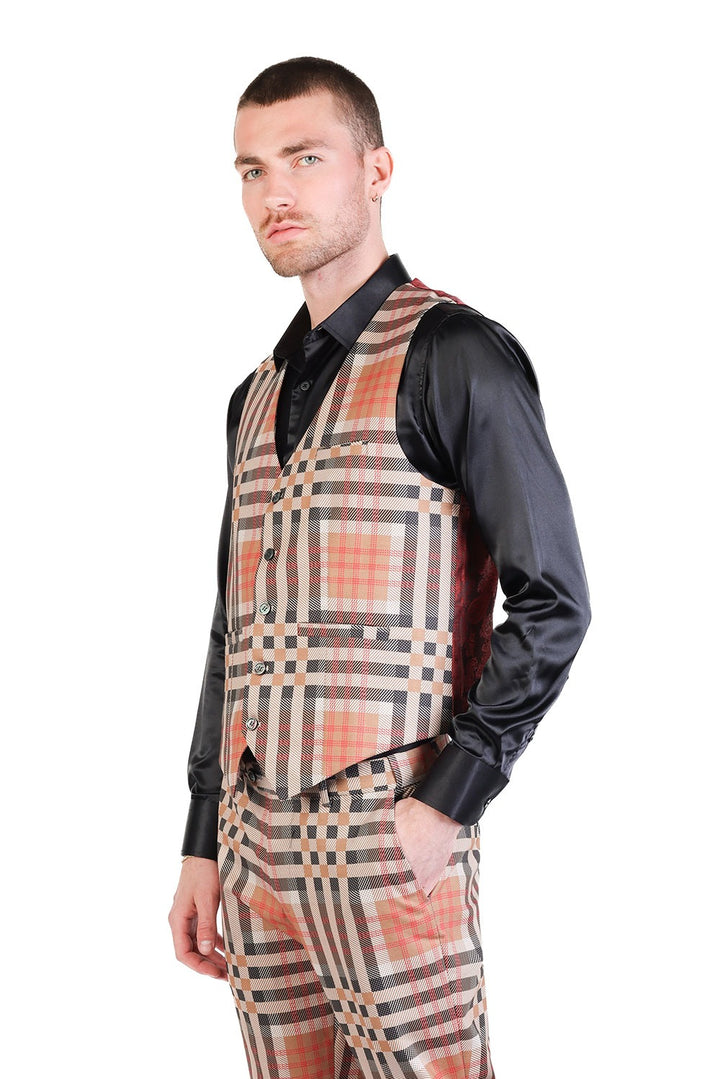 Barabas Men's Luxury Plaid Checkered Dress Slim Fit  Vests VP201 Cream