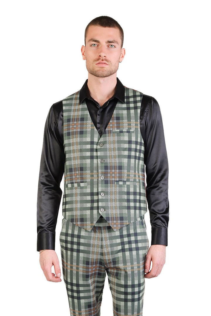 Barabas Men's Luxury Plaid Checkered Dress Slim Fit  Vests VP201 Green