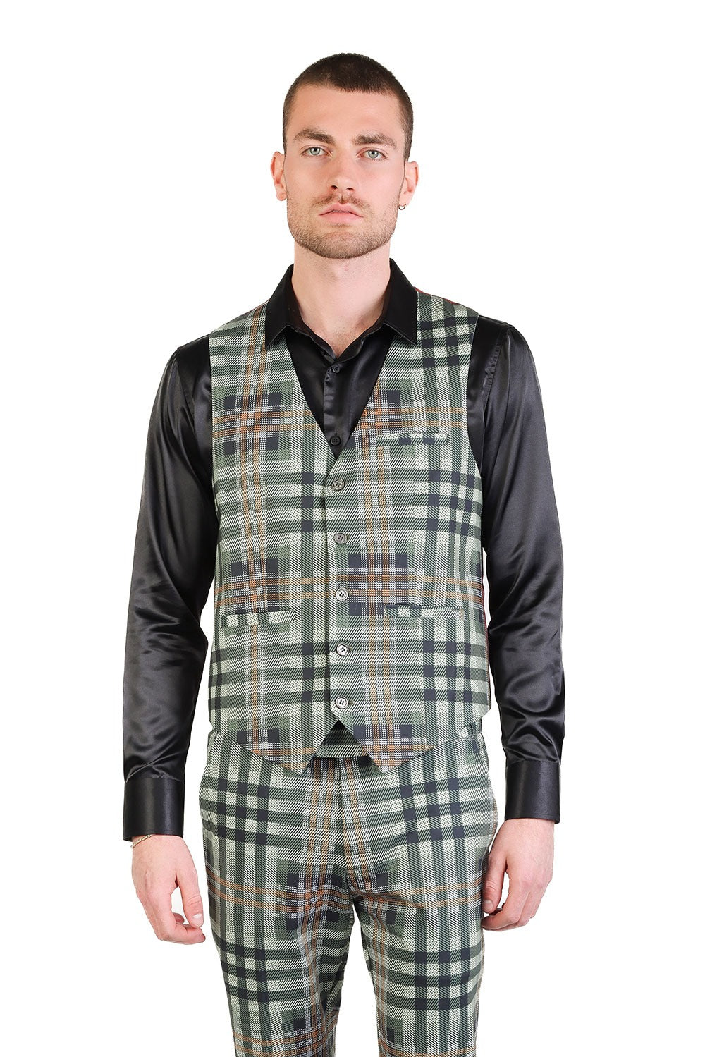 Barabas Men's Luxury Plaid Checkered Dress Slim Fit  Vests VP201 Green