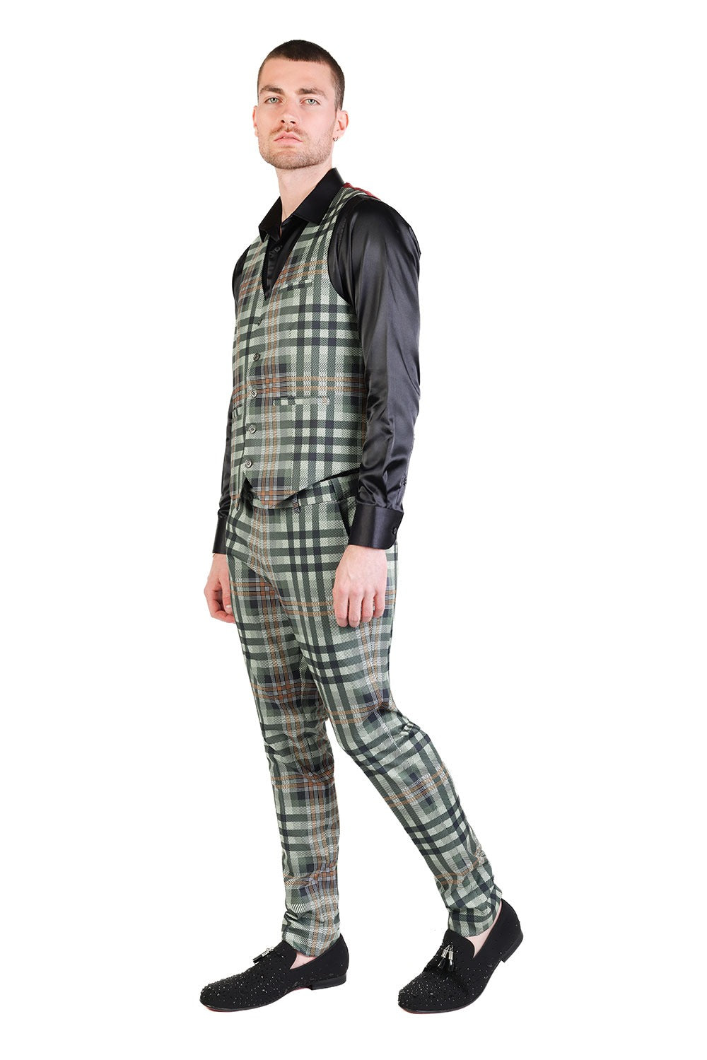 Barabas Men's Luxury Plaid Checkered Dress Slim Fit  Vests VP201 Green