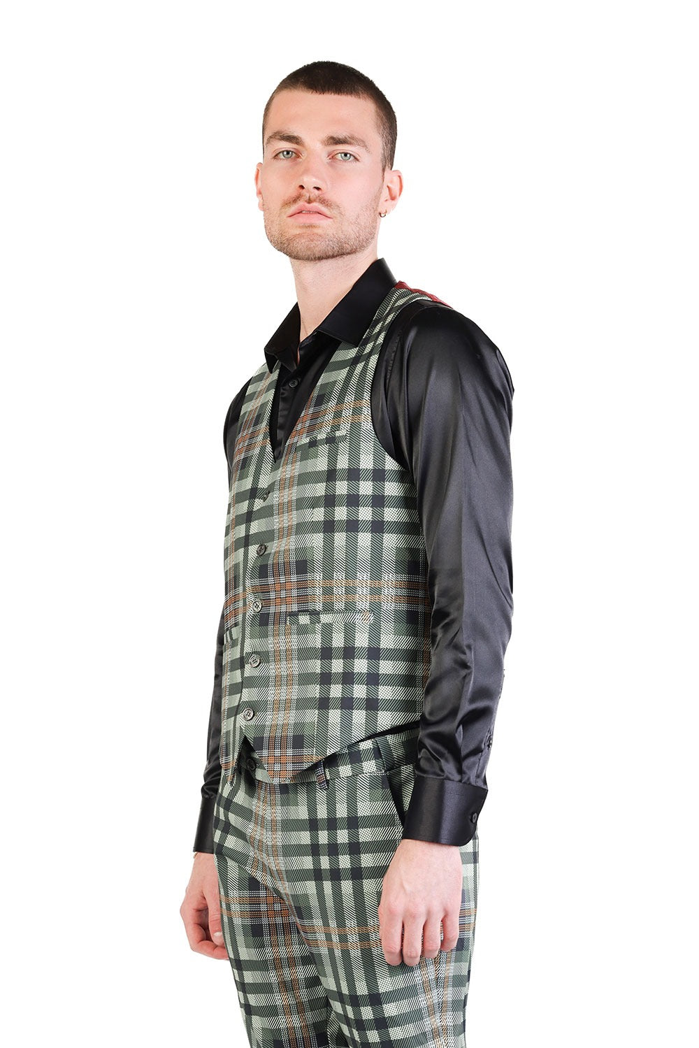 Barabas Men's Luxury Plaid Checkered Dress Slim Fit  Vests VP201 Green