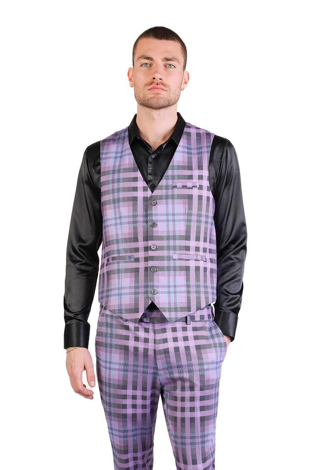 Barabas Men's Luxury Plaid Checkered Dress Slim Fit  Vests VP201 Purple