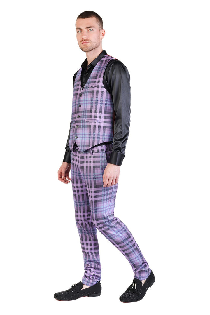 Barabas Men's Luxury Plaid Checkered Dress Slim Fit  Vests VP201 Purple
