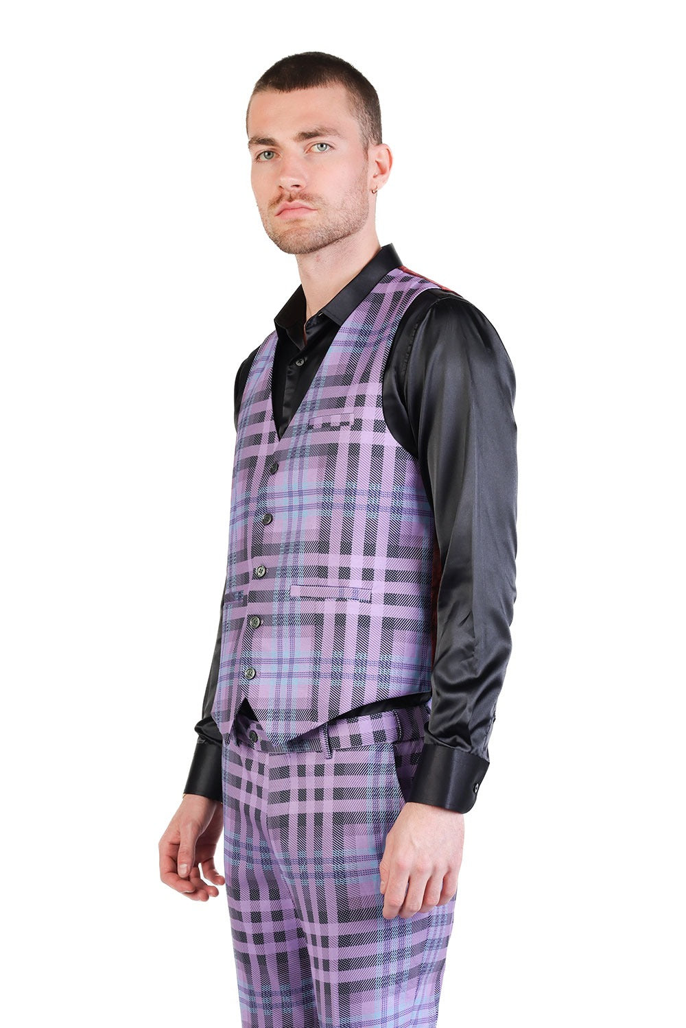 Barabas Men's Luxury Plaid Checkered Dress Slim Fit  Vests VP201 Purple