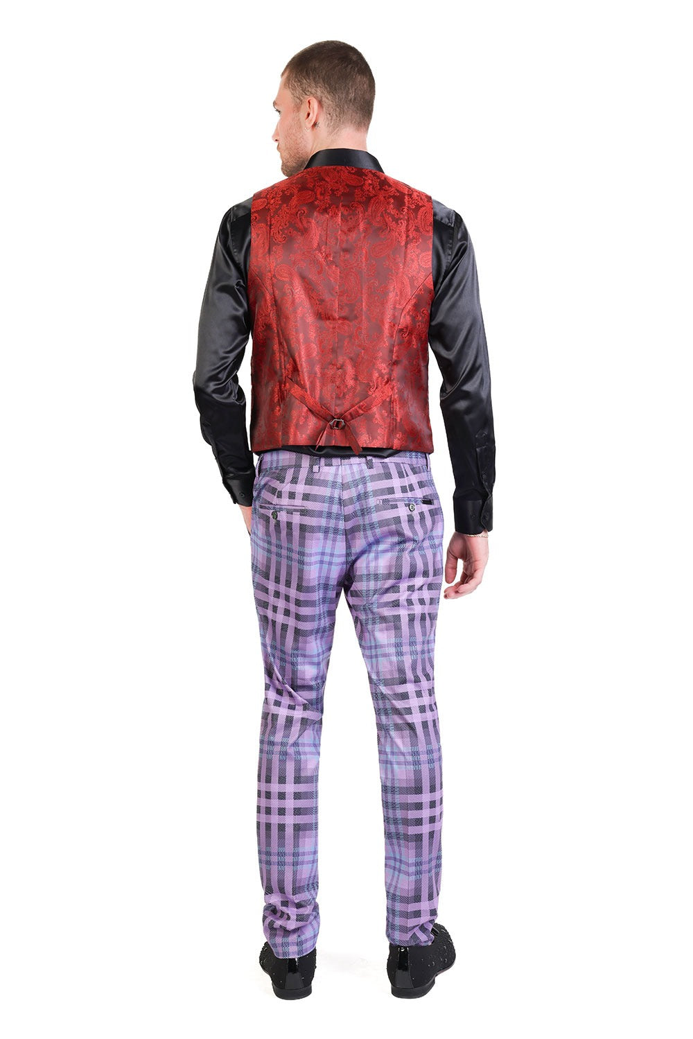 Barabas Men's Luxury Plaid Checkered Dress Slim Fit  Vests VP201 Purple